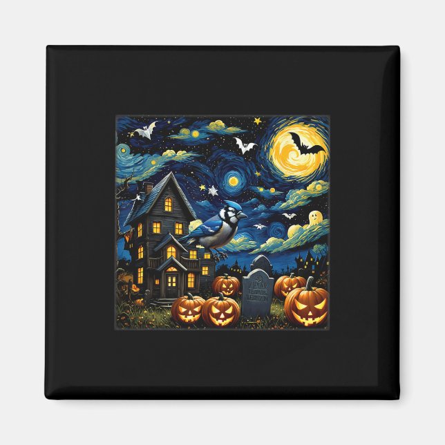Halloween Blue Jay Starry Night  Magnet (Front)
