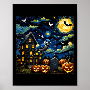 Halloween Blue Jay Starry Night  Poster