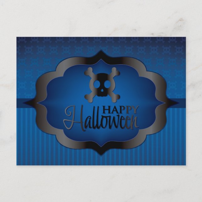 Halloween blue skull postcard (Front)