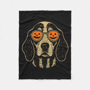 Halloween Bluetick Coonhound Dog With Pumpkin Gles Fleece Blanket