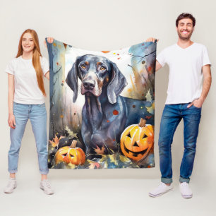 Halloween Bluetick Coonhound With Pumpkins Scary Fleece Blanket