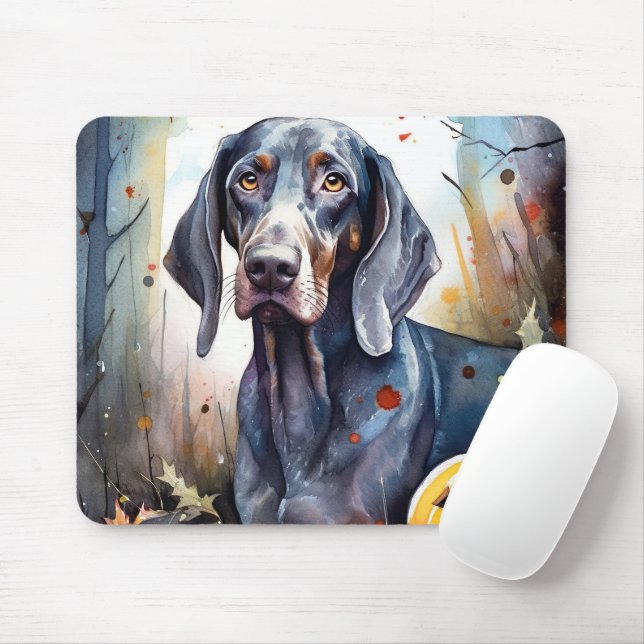 Halloween Bluetick Coonhound With Pumpkins Scary Mouse Pad (With Mouse)