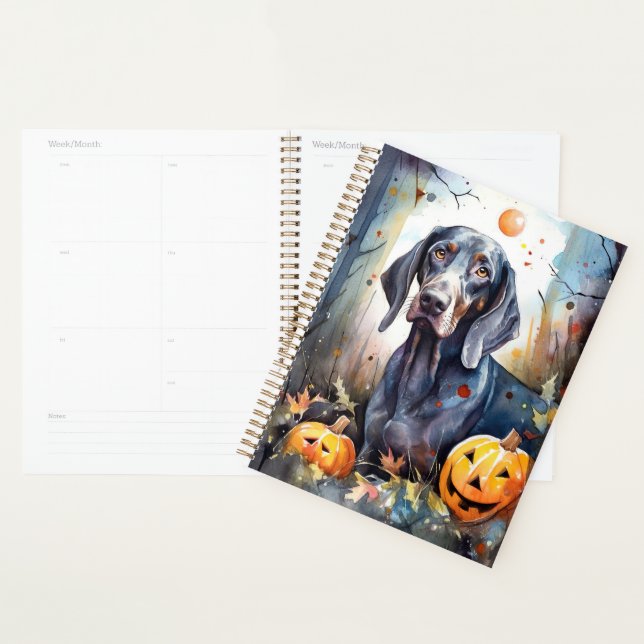 Halloween Bluetick Coonhound With Pumpkins Scary Planner (Display)