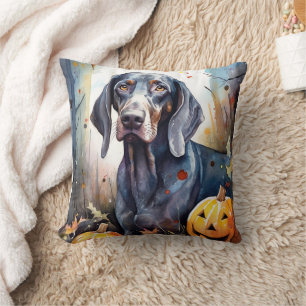 Halloween Bluetick Coonhound With Pumpkins Scary  Throw Pillow