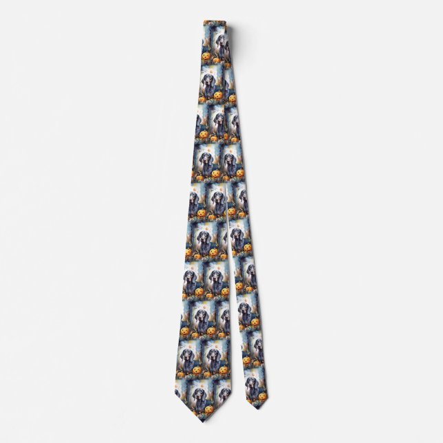 Halloween Bluetick Coonhound With Pumpkins Scary Tie (Front)