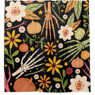 Halloween bones, floral seamless pattern.