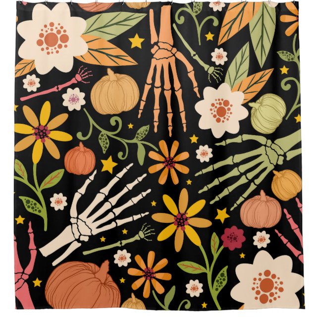 Halloween bones, floral seamless pattern. (Front)