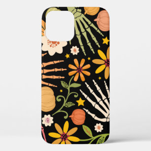 Halloween bones, floral seamless pattern. iPhone 12 case