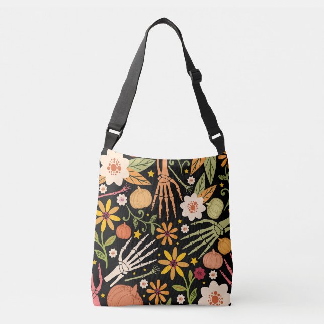Halloween bones, floral seamless pattern. crossbody bag (Front)
