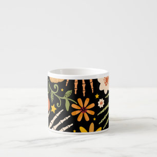 Halloween bones, floral seamless pattern. espresso cup
