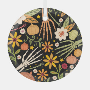 Halloween bones, floral seamless pattern. glass ornament