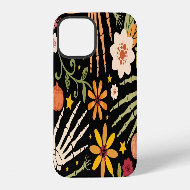 Halloween bones, floral seamless pattern. iPhone case (Back)