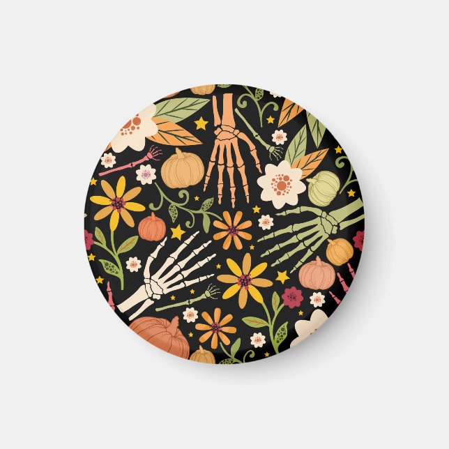 Halloween bones, floral seamless pattern. magnet (Front)