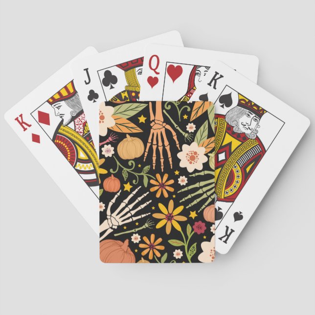 Halloween bones, floral seamless pattern. playing cards (Back)