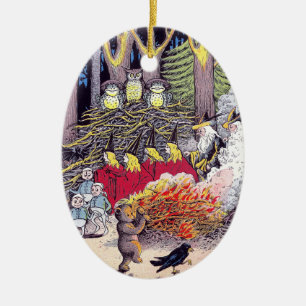 Halloween Bonfire with Bear and Brownies Ceramic Ornament