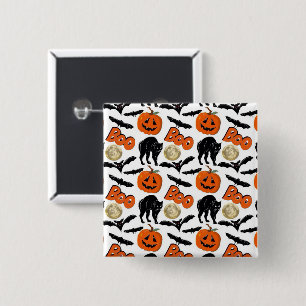 Halloween Boo Bats Cat Pumpkin And Moon Drawing 2 Inch Square Button