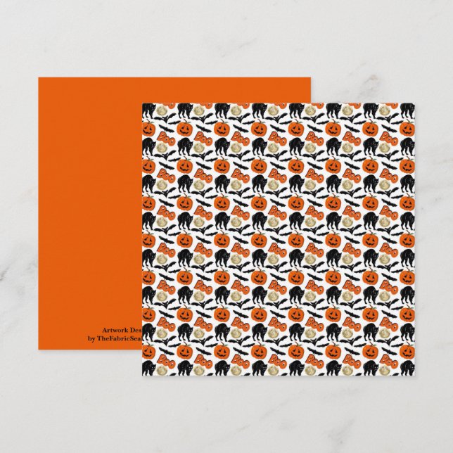 Halloween Boo Bats Cat Pumpkin And Moon Drawing Card (Front/Back)