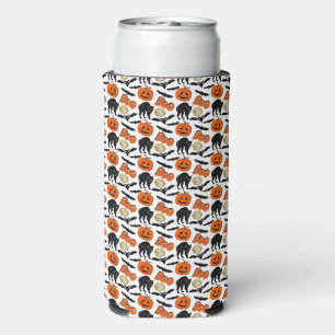 Halloween Boo Bats Cat Pumpkin And Moon Drawing Seltzer Can Cooler