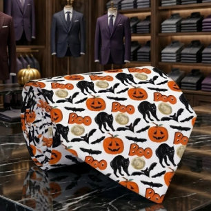 Halloween Boo Bats Cat Pumpkin And Moon Drawing Tie