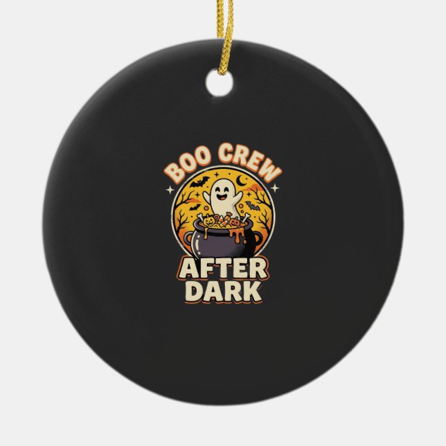 Halloween Boo Crew Badge Ceramic Ornament (Front)