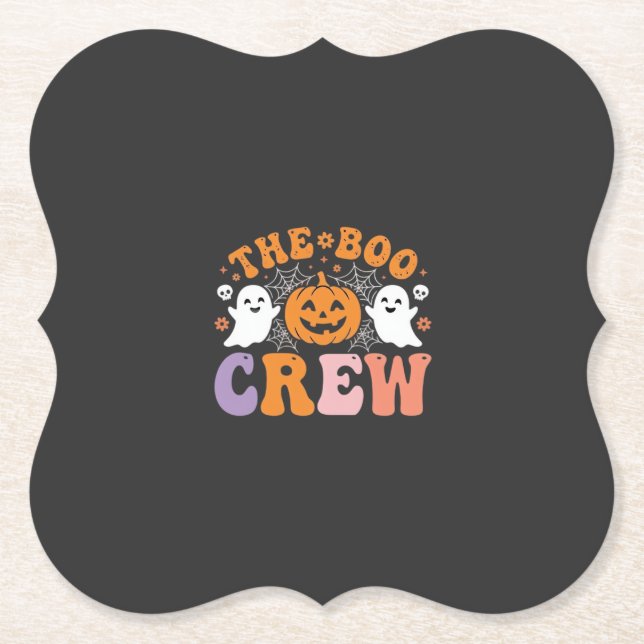 Halloween Boo Crew Ghost Pumpkin Design_1 Paper Coaster (Front)