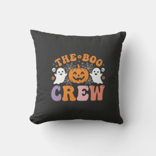 Halloween Boo Crew Ghost Pumpkin Design_1 Throw Pillow