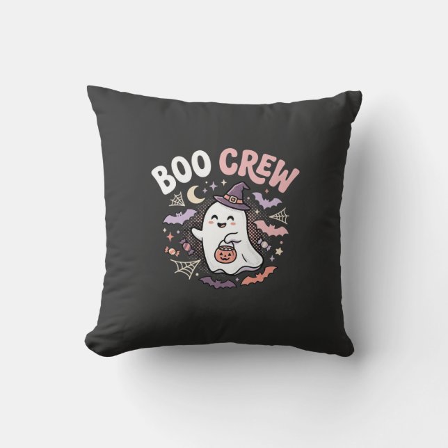 Halloween Boo Crew Ghost Throw Pillow (Front)