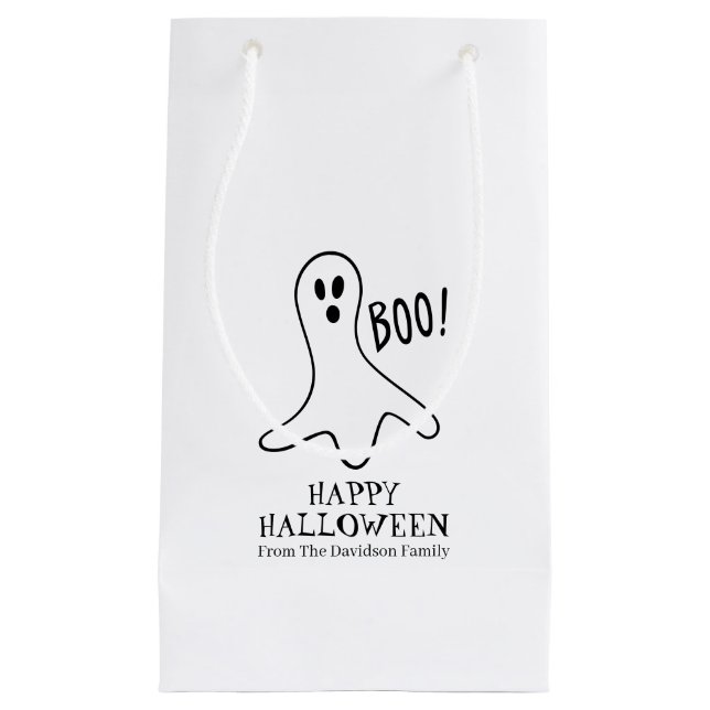 Halloween boo ghost black and white custom treat small gift bag (Front)