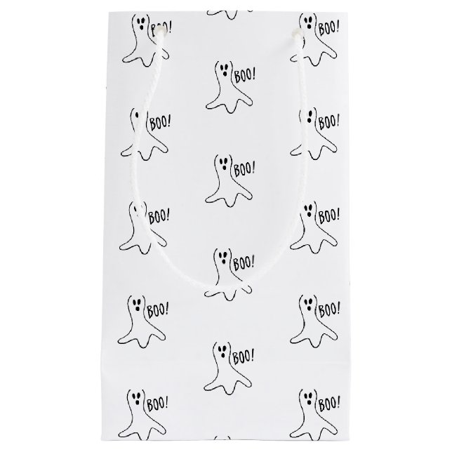 Halloween boo ghost black and white pattern favour small gift bag (Front)