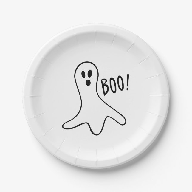 Halloween boo ghost black and white spooky paper plate (Front)