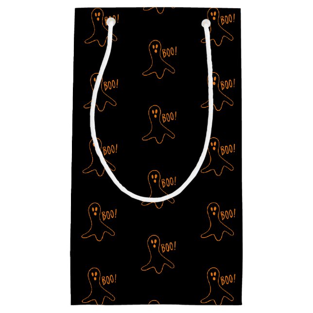 Halloween boo ghost black orange pattern small gift bag (Front)
