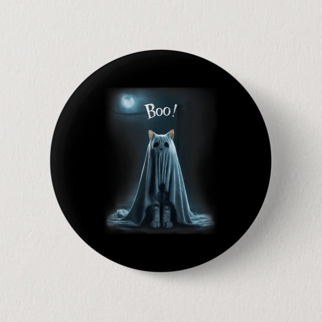 Halloween boo ghost cat funny meme cringe cat in 2 inch round button (Front)