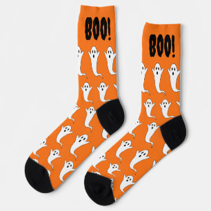 Halloween Boo! Ghost Orange Black White Socks 