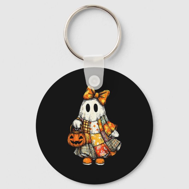 Halloween Boo Ghost Patchwork Quilter Quilting Sew Keychain (Front)