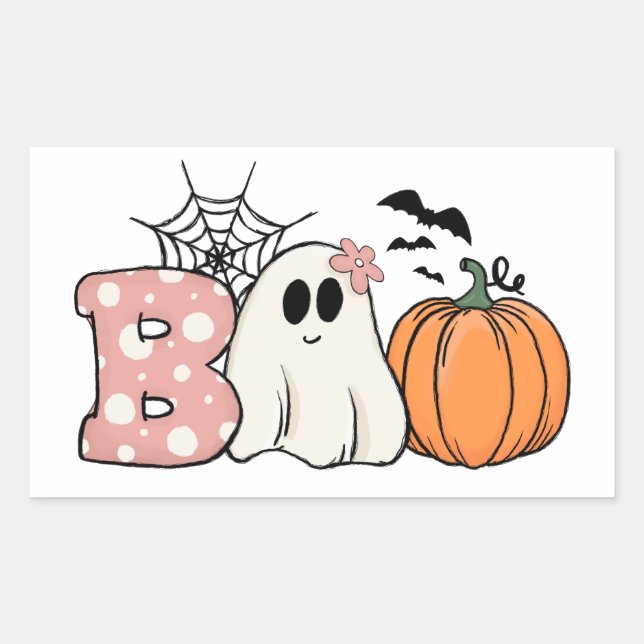 Halloween Boo Ghost Pumpkin Bats Cobweb Sticker (Front)