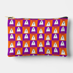Halloween Boo Ghost Purple and Orange Squares Accessory Pouch