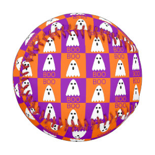 Halloween Boo Ghost Purple and Orange Squares Baseball
