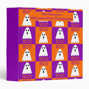 Halloween Boo Ghost Purple and Orange Squares Binder