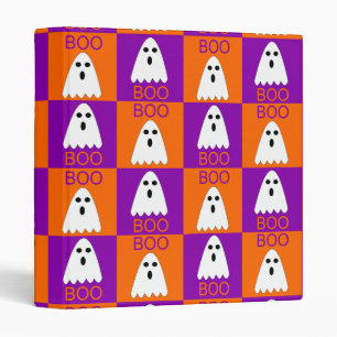 Halloween Boo Ghost Purple and Orange Squares Binder