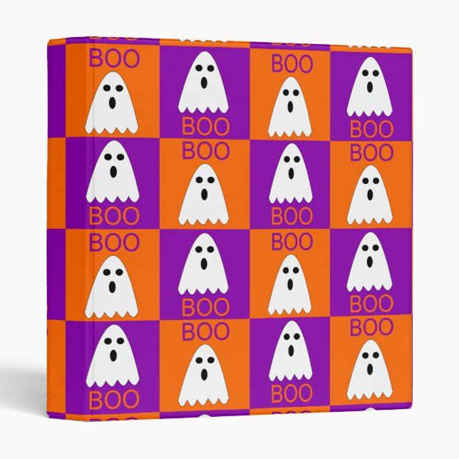 Halloween Boo Ghost Purple and Orange Squares Binder (Front/Spine)