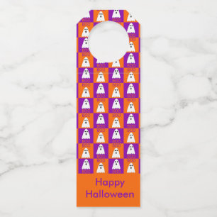 Halloween Boo Ghost Purple and Orange Squares Bottle Tag