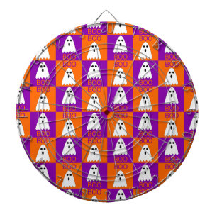 Halloween Boo Ghost Purple and Orange Squares Dartboard