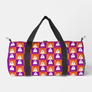 Halloween Boo Ghost Purple and Orange Squares Duffle Bag
