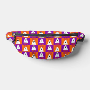 Halloween Boo Ghost Purple and Orange Squares Fanny Pack