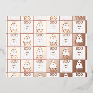 Halloween Boo Ghost Purple and Orange Squares Foil Holiday Postcard