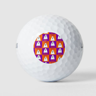 Halloween Boo Ghost Purple and Orange Squares Golf Balls