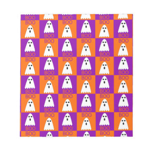 Halloween Boo Ghost Purple and Orange Squares Notepad