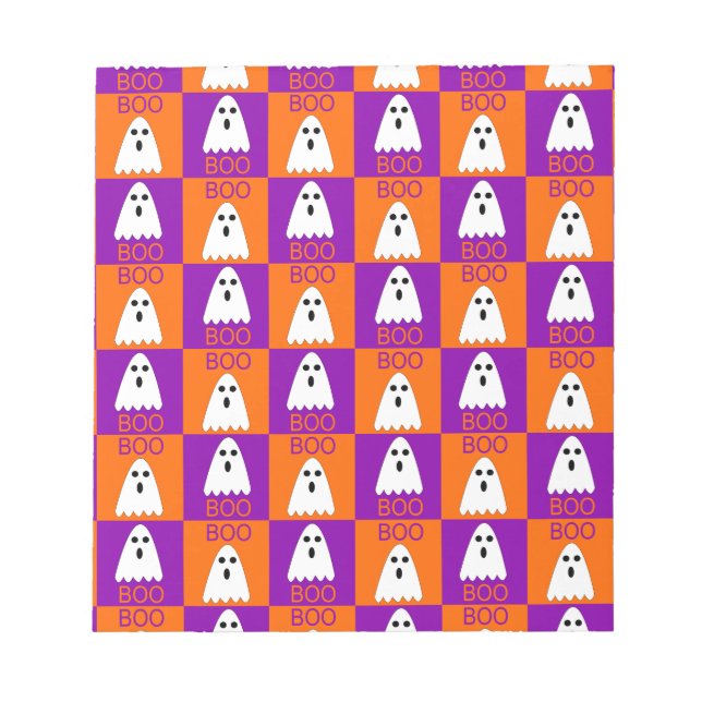 Halloween Boo Ghost Purple and Orange Squares Notepad (Front)