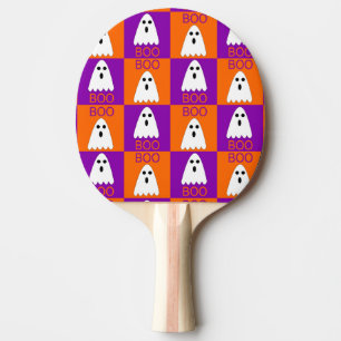 Halloween Boo Ghost Purple and Orange Squares Ping Pong Paddle