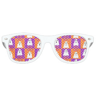 Halloween Boo Ghost Purple and Orange Squares Retro Sunglasses